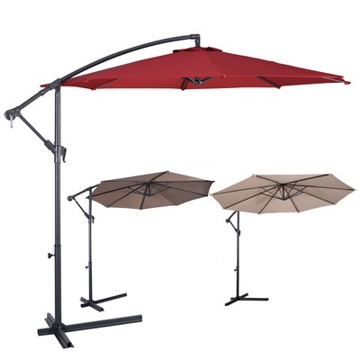 10' Hanging Umbrella Patio Sun Shade Offset Outdoor Market W/T Cross Base