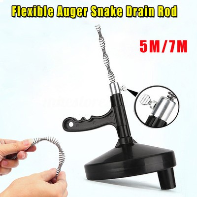 Sink Pipe Drain Cleaner Unblocker Auger Unblock Plunger With 5M 7M Snake Cable