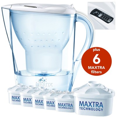 New BRITA Marella Cool White 2.4L Jug with 6 Month Pack of Maxtra Water Filters