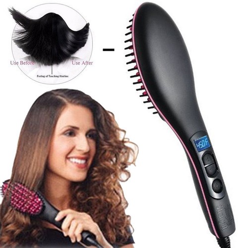 Simply Straight Ceramic Hair Straightener Brush LCD Display Temperature Control