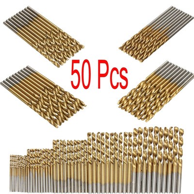 50Pc Titanium Coated HSS High Speed Steel Drill Bit Set Tool 1/1.5/2/2.5/3mm New