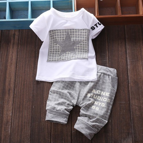 2pcs Cotton Newborn Baby Infant Boy Clothes Sets T-shirt Top+Plaid Pants Outfits