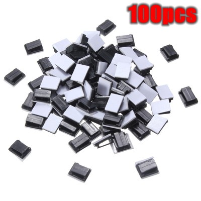 100Pcs Black Plastic Wire Tie Rectangle Cable Mount Clip Clamp Self-adhesive New