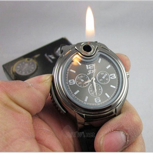 Military Butane Lighter Sports Casual Silicone Watch Fr Men Refillable Gas Watch