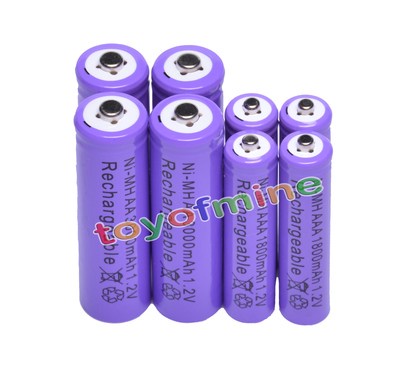4+4 X AA AAA 1800mAh 3000mAh Rechargeable Battery 1.2V Purple