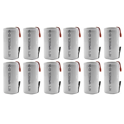 12PCS Sub C 2800mAh 1.2V Ni-CD Rechargeable Battery Tabs Power Tools RC White