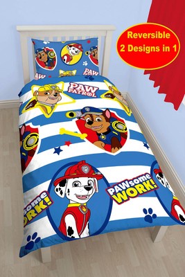 NEW PAW PATROL PAWSOME SINGLE DUVET QUILT COVER BEDDING SET BOYS BLUE BEDROOM