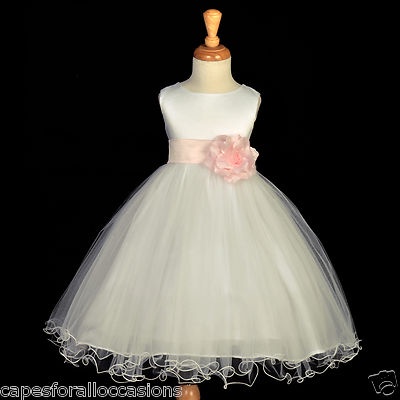 IVORY PINK BRIDESMAID FORMAL WEDDING BRIDAL FLOWER GIRL DRESS 12-18M 2 4 6 8 10