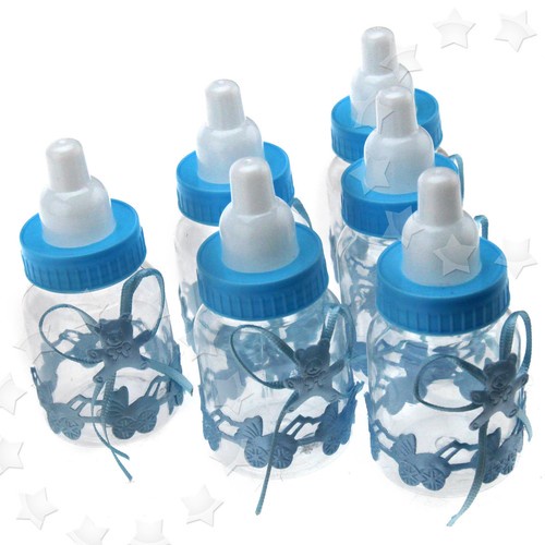 24PCS Candy Box Fillable Bottles Boy Baby Shower Baptism Party Blue Candy Bottle