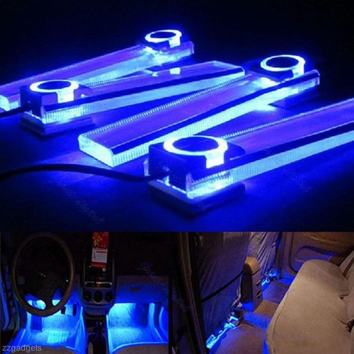 Blue Car Decorative Lights Charge LED Interior Floor Decoration Lamp 12V 4 In 1
