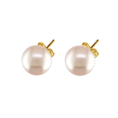 10k Solid Gold 10mm Pink Freshwater Pearl Stud Earrings