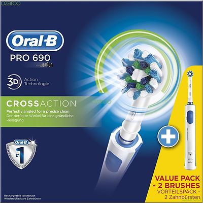 Braun Oral-B PRO 690 Electric CrossAction Power Toothbrush, Value Pack 2 Brushes