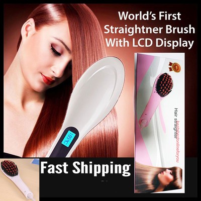 New White Pro Automatic LCD Temperature Control Paddle Brush Hair Straightener