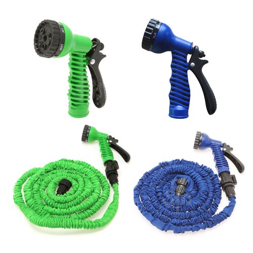 50/75/100FT Magic CAR Wash Garden Yard Water Hose + Spray Nozzle Head Green/Blue