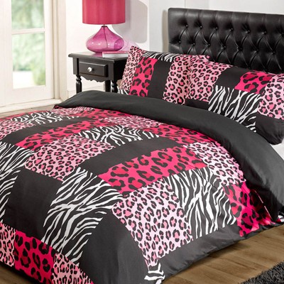 Kruger Hot Pink Black Leopard Zebra Print White Duvet Quilt Cover Bedding Set