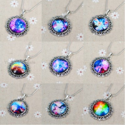 Handmade Funky Galaxy Sky Photo Glass tiles Dome  Pendant Charm Necklace