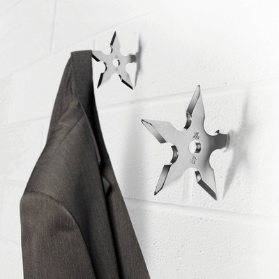 Ninja Coat Hook Death Star Shaped Chrome Shuriken Hanger Home Gift Set