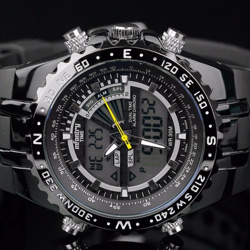 INFANTRY Mens Digital Quartz  Chronograph Wrist Watch Aviator Army Black Rubber