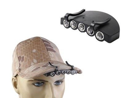 Bright 5 LED Clip Brim Cap Light Hat Lamp Head Light Torching Hands Free Light