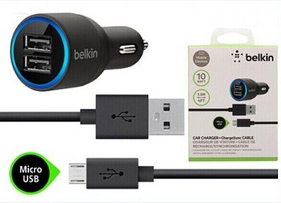 New Belkin 2-Dual Port Car Charger&Micro;-USB Cable for Samsung Android 4.2 AMP
