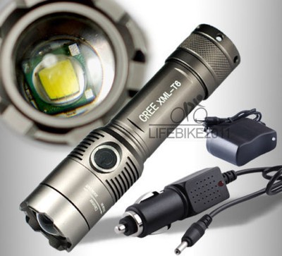 CREE XM-L T6 2200 Lm LED Zoomable18650 Flashlight Torch Zoom Lamp +Car Charger