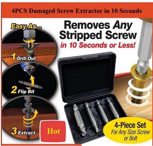 4x Broken Bolt Remover Speed Out Screw Extractor Drill Bits Guide Set Hand Tool