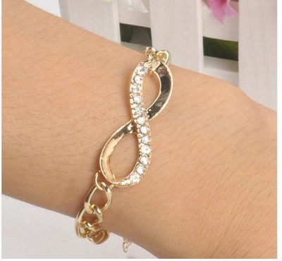 New Jewelry fashion Cute Gold Crystal Rhinestone Infinity Charm Chain Bracelet