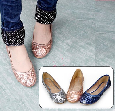 Fashion Women Lady Girl Glitter Sparkly Flat Shoes Flats Sandals Slip Pumps