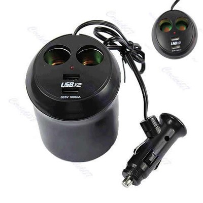 Dual USB Car Charger Cigarette Lighter Socket Cup Holder Power Supply Adapter