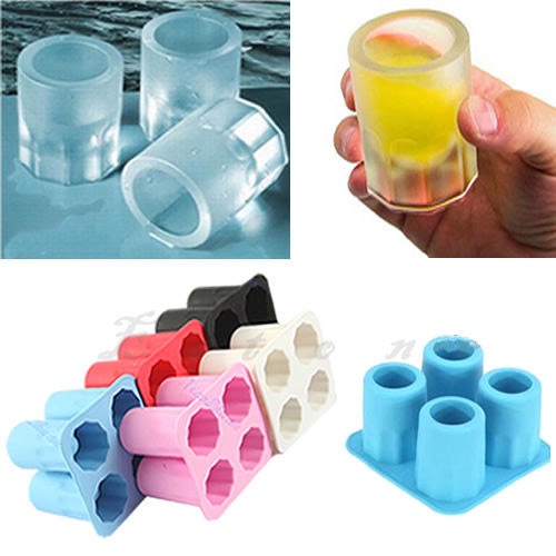 4-Cup Ice Cube Shot Shape Silicion Shooters Glass Freeze Mold Maker Tray party