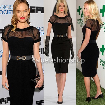 Women Vintage Belted Elegant See Through Party Cocktail Evening Casual Dress 307