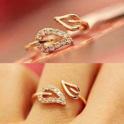 womens Gold Filled Rhinestone Leaf Finger Ring Jewelry Gift