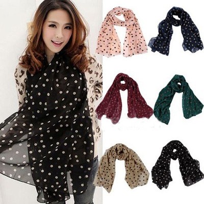 Woman Vogue Attractive Polka Dot Printing Chiffon Long Scarf Shawl Wraps