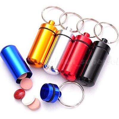 Aluminum Pill Box Case Bottle Drug Holder Keychain Container Color Random FNRG