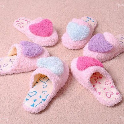 Nice velvet Women Anti-slip Heart Shape Slippers coral cotton Indoor Warm 03