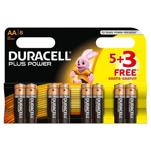 Duracell MN1500 Plus Power Alkaline Battery AA LR6 Size - 8 Pack UK SALE! 3 FREE