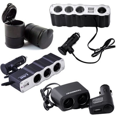 12/24V Car Cable Socket Splitter Cigarette Lighter + USB Port Charger Adapter