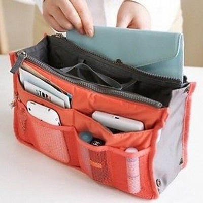 Women LADY Travel Insert Handbag Organizer Purse Large liner tidy Bag orange 1X