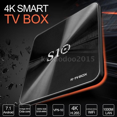 S10 Android 7.1 DDR4 3+32G S912 Octa Core Smart TV BOX NEW 17.3 3D 4K Movie V2W9