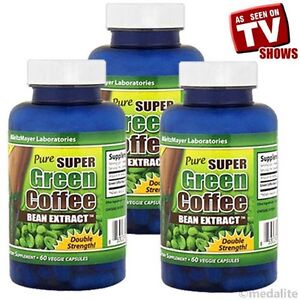 3BOTTLES PURE SUPER GREEN COFFEE BEAN EXTRACT CHLOROGENIC ACID 800MG WEIGHT LOSS