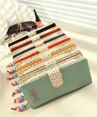 HOT Ladies Cute Polka Dot paragraph multi-card bit long retro zipper wallet A