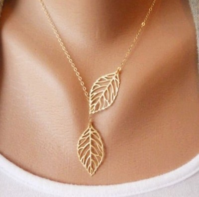 Celebrity Simple Elegant Hallow leaves pendant Charm Chain necklace Gold Silver