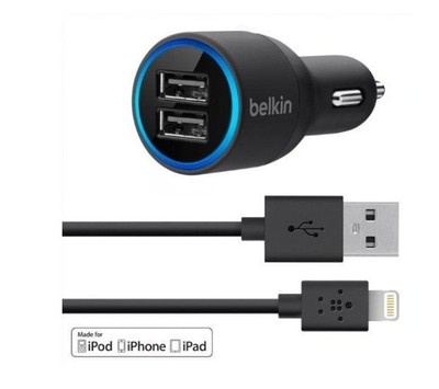 New Belkin 2-port USB Car Charger & Lightning Cable for iphone5/ 5S/ iPod/Ipad