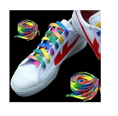 Rainbow Color Flats Canvas Athletic Shoelace Shoe Laces  Free Shipping 47 inch
