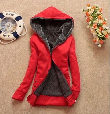 2014 Thick wool liner plus velvet long-sleeved hooded sweater loose women coat