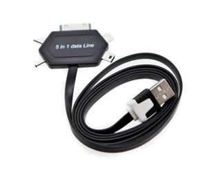 5 IN 1 - 8 PIN 30 PIN MICRO USB MINI USB NOKIA 2.0 PIN FLAT USB DATA CABLE BLACK