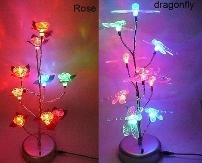 LED Tree Light Table Lamp Lily Lce Cube Dolphin Rose Butterfly Dragonfly US058