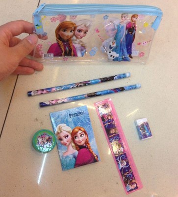 6 In 1 Frozen Stationery Set Elsa Anna Stationary Pencil+Eraser+Notebook+Ruler