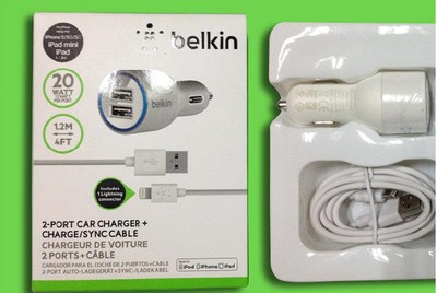 New Belkin Dual 2-port USB Car Charger Cable for iphone6 Plus/5/5S/IOS8/7 and