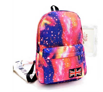 Women Canvas Bag Galaxy Print Cosmic Space Schoolbag Travelling Backpacks Pink